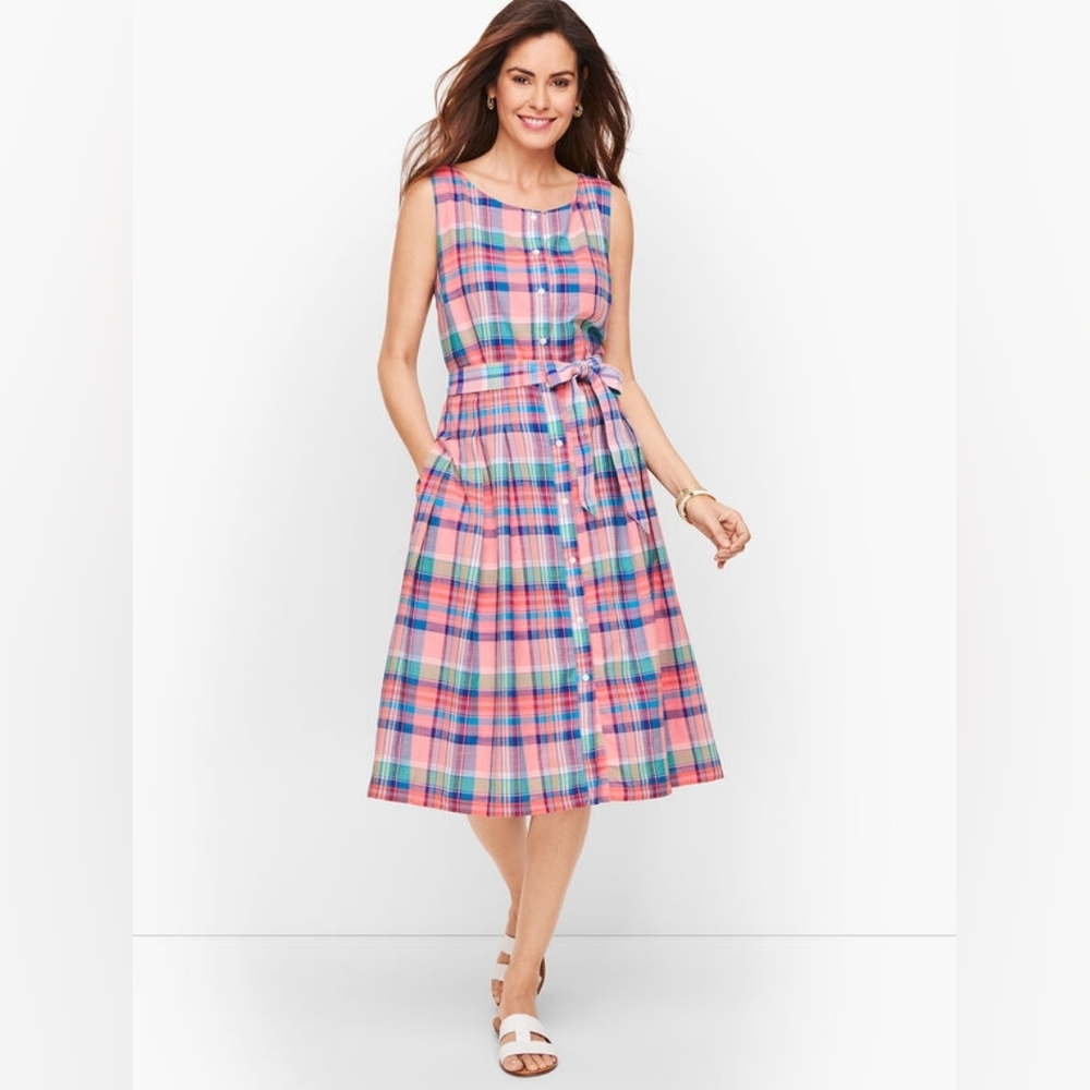 Talbots Madras Button Front Shirt Dress - With Pockets!